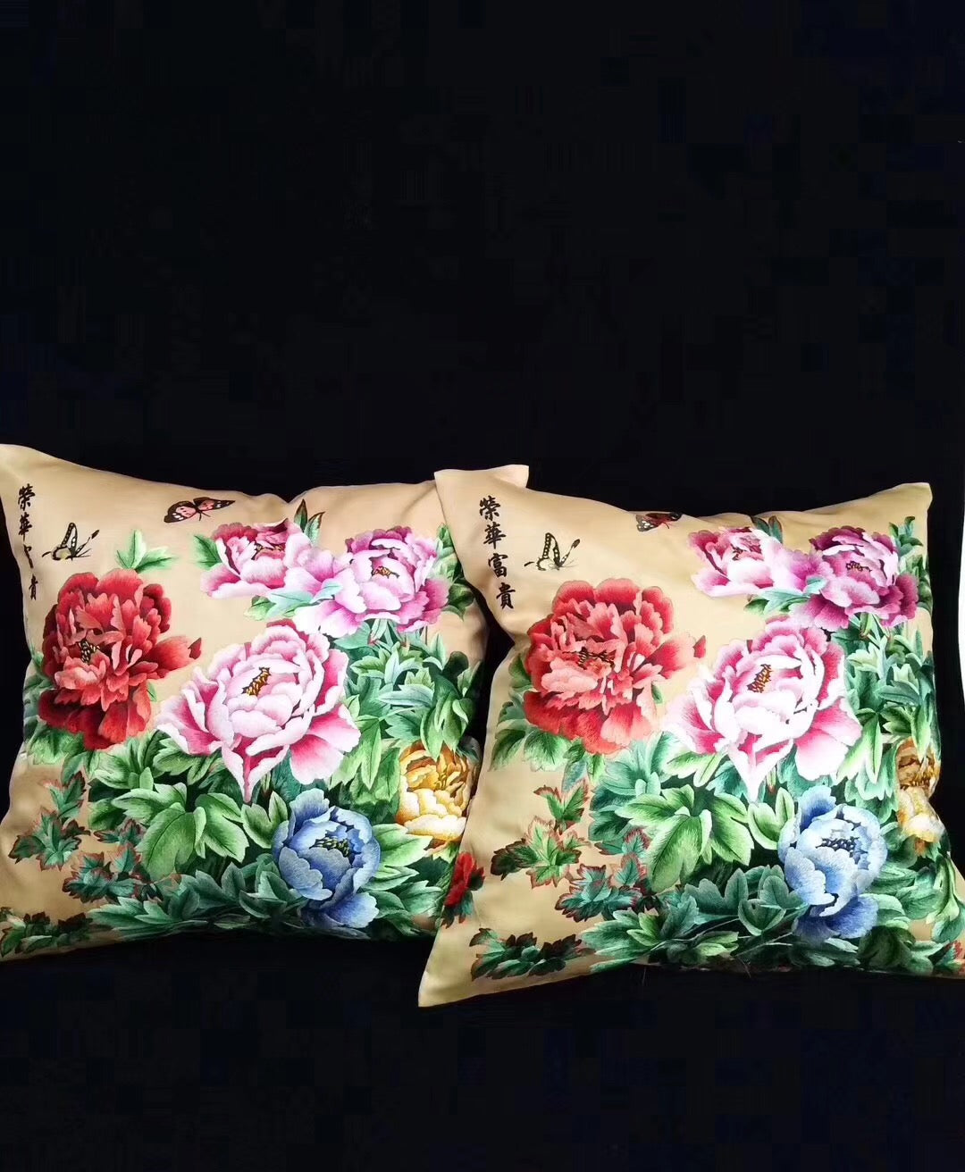 Chinese 100% hand embroidered Su Embroidery silk pillow covers flower butterfly 1piece