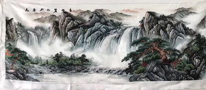 Chinese Totally 100% Hand Embroidered Su Embroidery Art:peony mountains 130cm