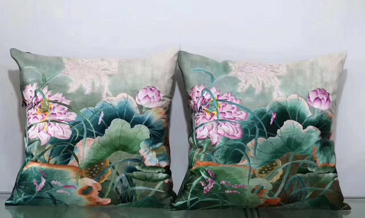 Chinese 100% hand embroidered Su Embroidery silk pillow covers flower phenix butterfly 1piece