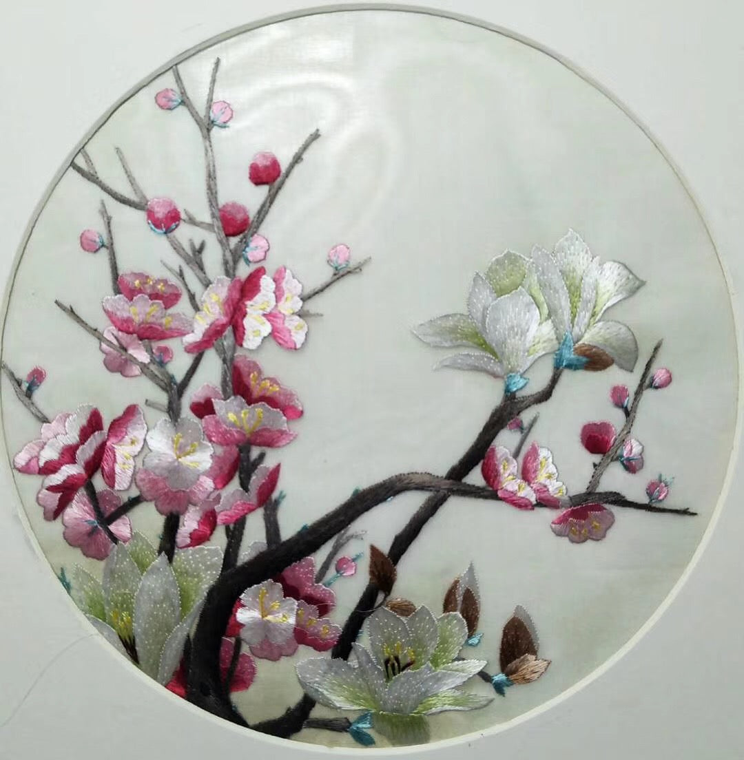 Hand su embroidery:lady flowers birds animals landscapes still life (two-sided reversible ) 20cm