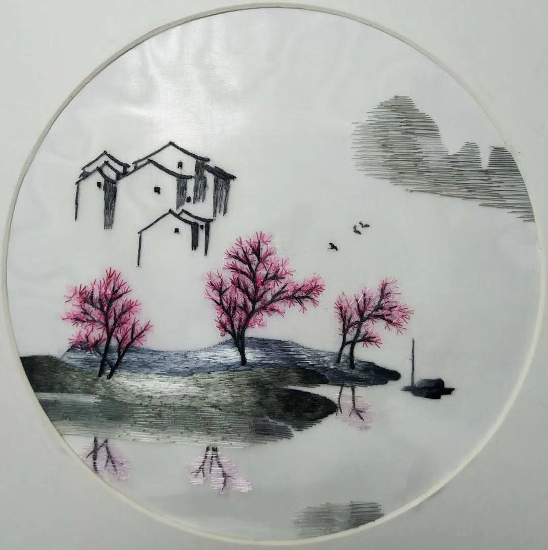 Hand su embroidery:lady flowers birds animals landscapes still life (two-sided reversible ) 20cm