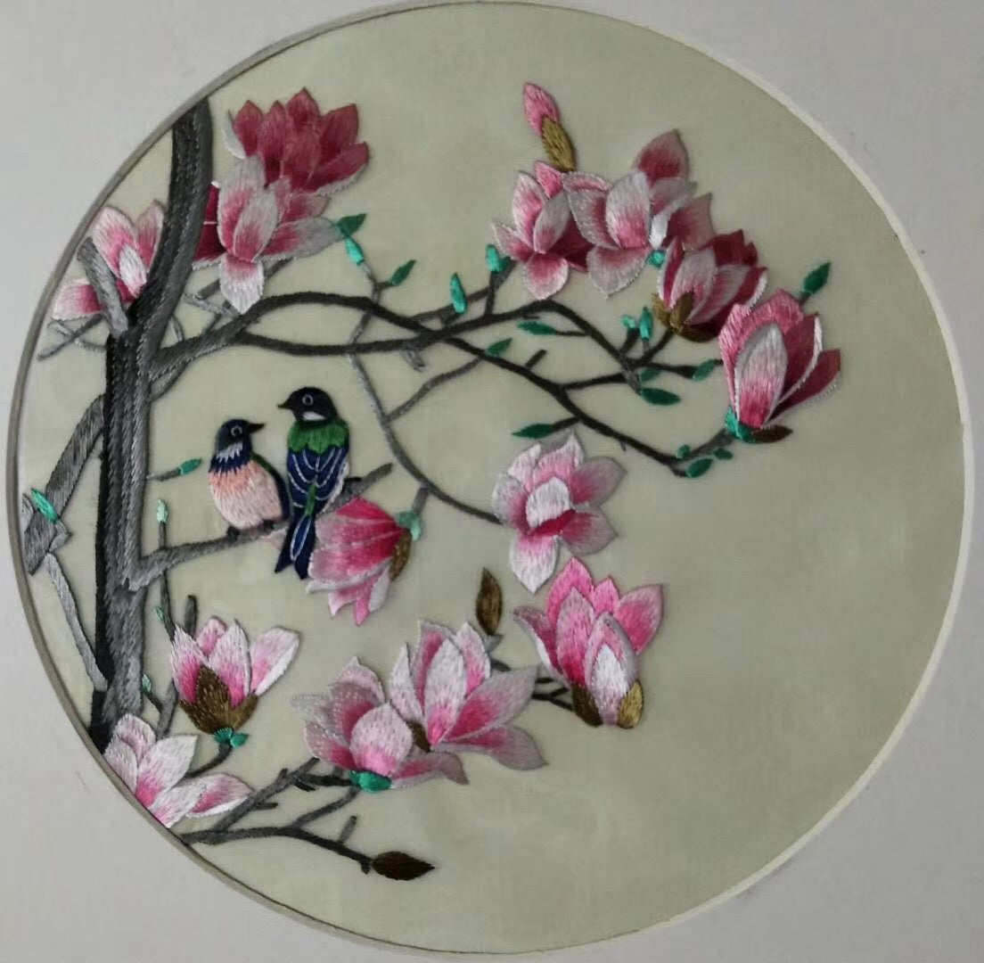 Hand su embroidery:lady flowers birds animals landscapes still life (two-sided reversible ) 20cm