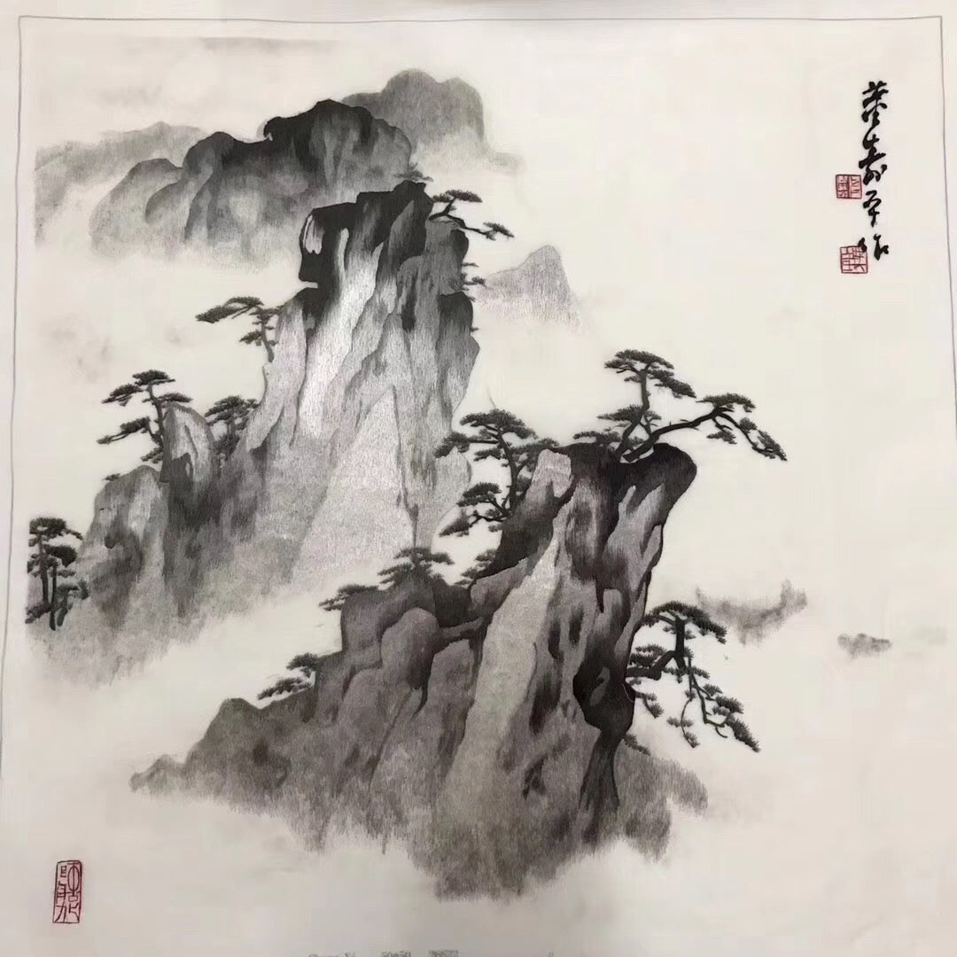 Delicate Hand embroidered Suzhou Embroidery Art:chinese mountains landscape 50cm 2918