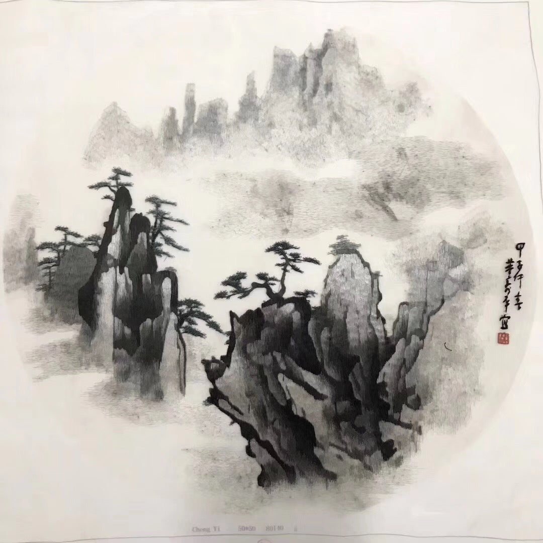 Delicate Hand embroidered Suzhou Embroidery Art:chinese mountains landscape 50cm 2918