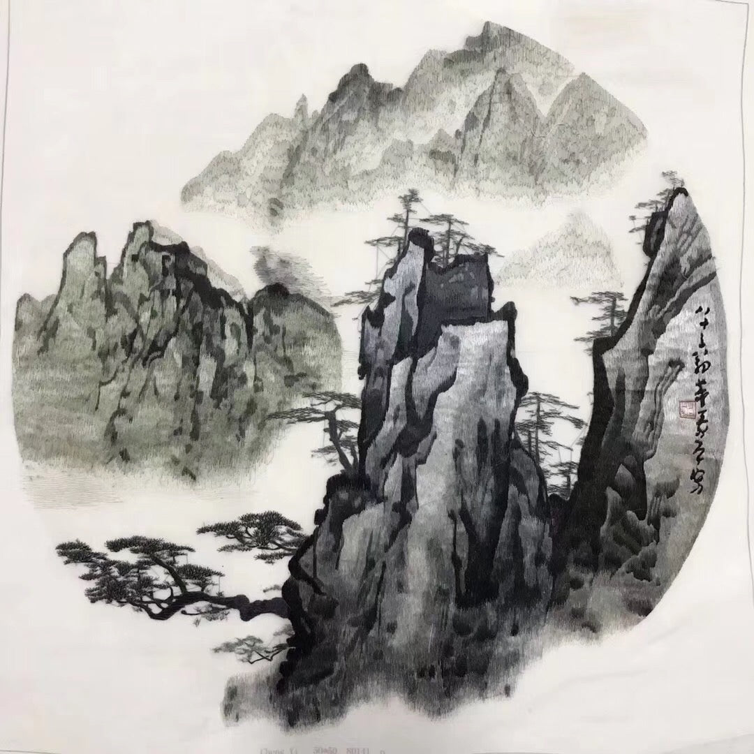 Delicate Hand embroidered Suzhou Embroidery Art:chinese mountains landscape 50cm 2918