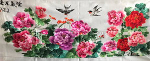 Chinese Totally 100% Hand Embroidered Su Embroidery Art:fishes lotus peony 160cm