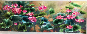 Chinese Totally 100% Hand Embroidered Su Embroidery Art:fishes lotus peony 160cm