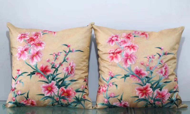 Chinese 100% hand embroidered Su Embroidery silk pillow covers flower phenix butterfly 1piece