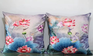 Chinese 100% hand embroidered Su Embroidery silk pillow covers flower phenix butterfly 1piece