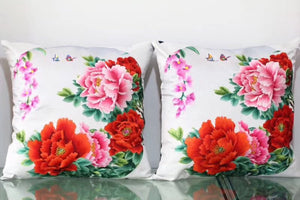 Chinese 100% hand embroidered Su Embroidery silk pillow covers flower phenix butterfly 1piece