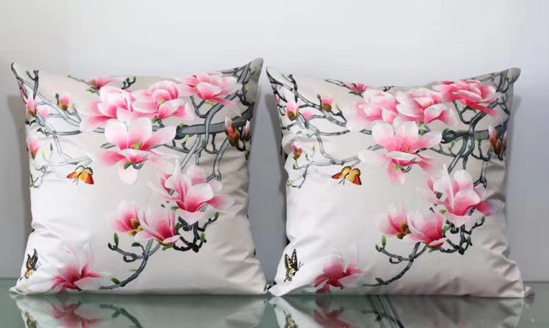 Chinese 100% hand embroidered Su Embroidery silk pillow covers flower phenix butterfly 1piece