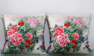 Chinese 100% hand embroidered Su Embroidery silk pillow covers flower phenix butterfly 1piece