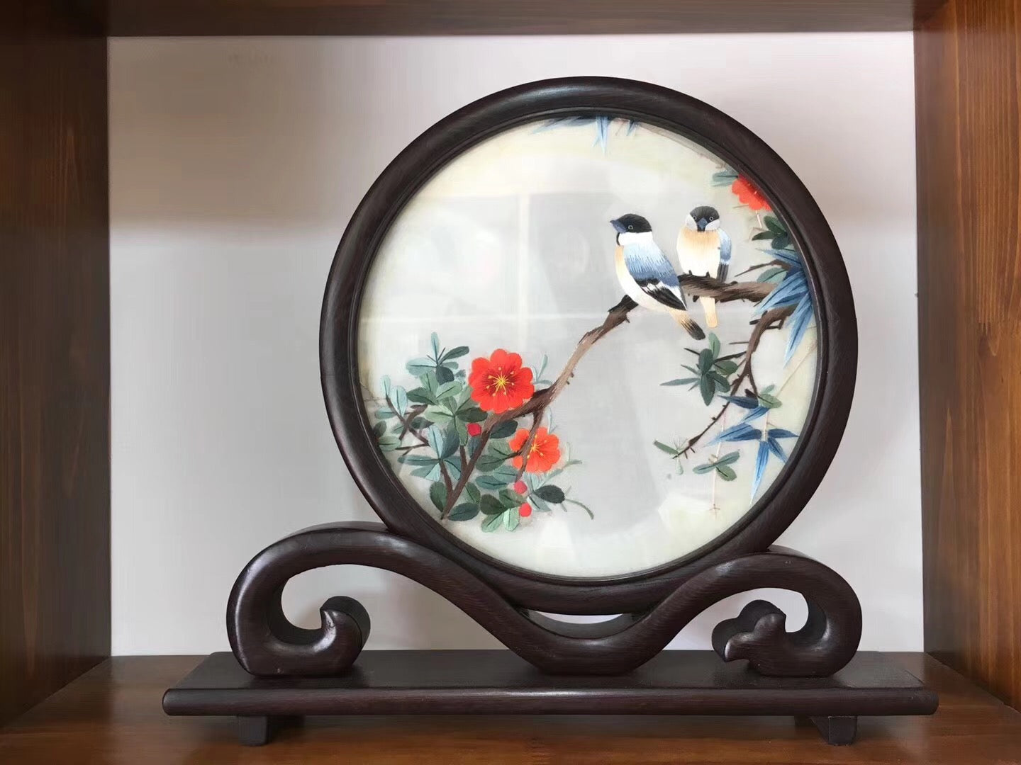 Hand Double-sided Suzhou Embroidery art(with frame):flower bird fish 2918