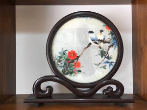 Hand Double-sided Suzhou Embroidery art(with frame):flower bird fish 2918