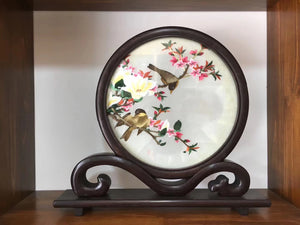 Hand Double-sided Suzhou Embroidery art(with frame):flower bird fish 2918