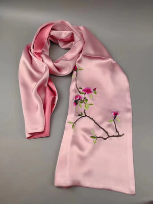 Fashion Hand embroideried pure mulberry silk Su Embroidery long scarf 1piece