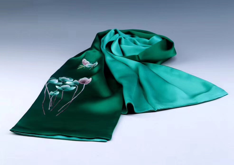 Fashion Hand embroideried pure mulberry silk Su Embroidery long scarf 1piece