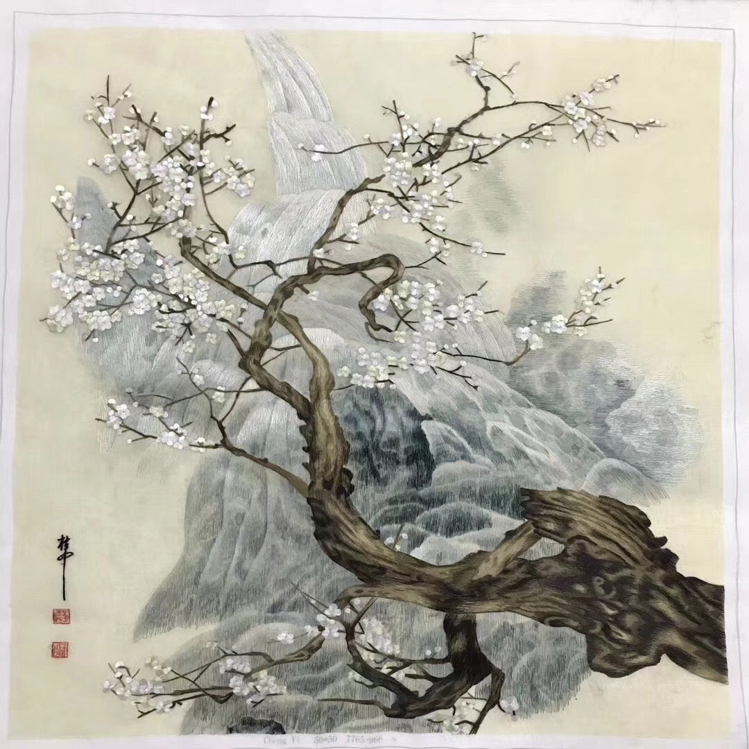 Delicate Hand Suzhou Embroidery Silk Art:flower vase flower still life tree 50cm 3918