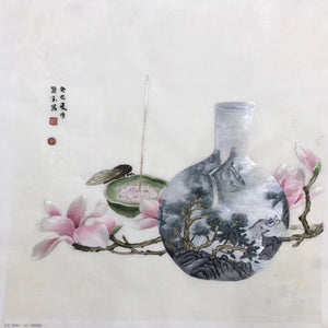 Delicate Hand Suzhou Embroidery Silk Art:flower vase flower still life tree 50cm 3918