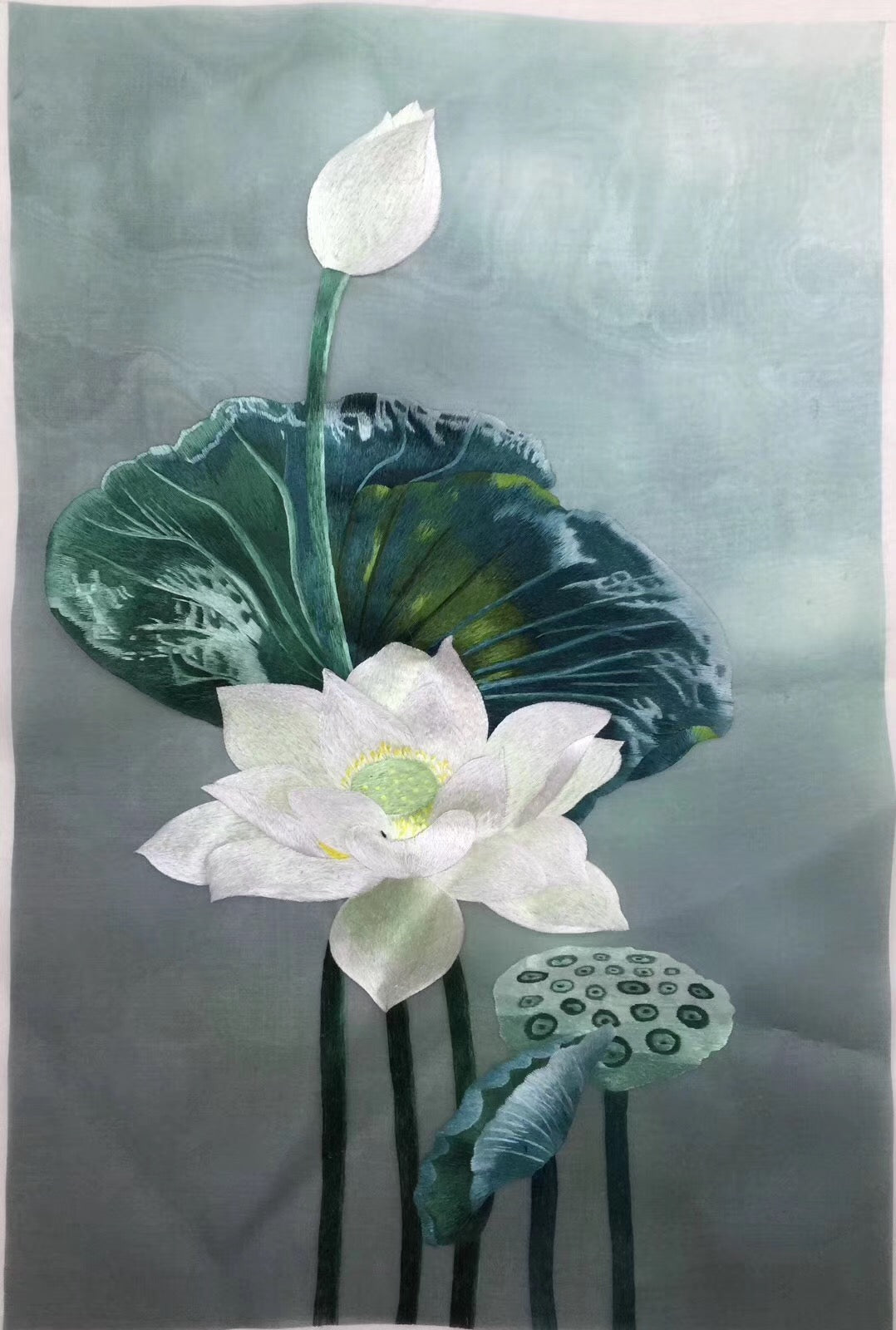 Delicate Hand Su Embroidery Art:rose flower lotus peacock tulip still life 60cm 2918