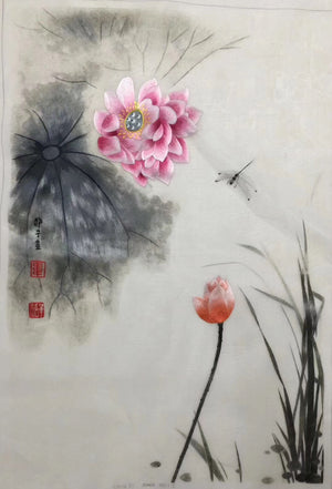 Delicate Hand Su Embroidery Art:rose flower lotus peacock tulip still life 60cm 2918