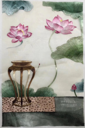 Delicate Hand Su Embroidery Art:rose flower lotus peacock tulip still life 60cm 2918