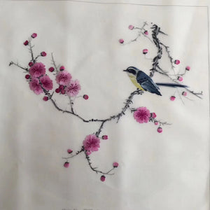 Delicate Hand embroidered Su Embroidery Silk Art:flower bird on branch 35cm 3918