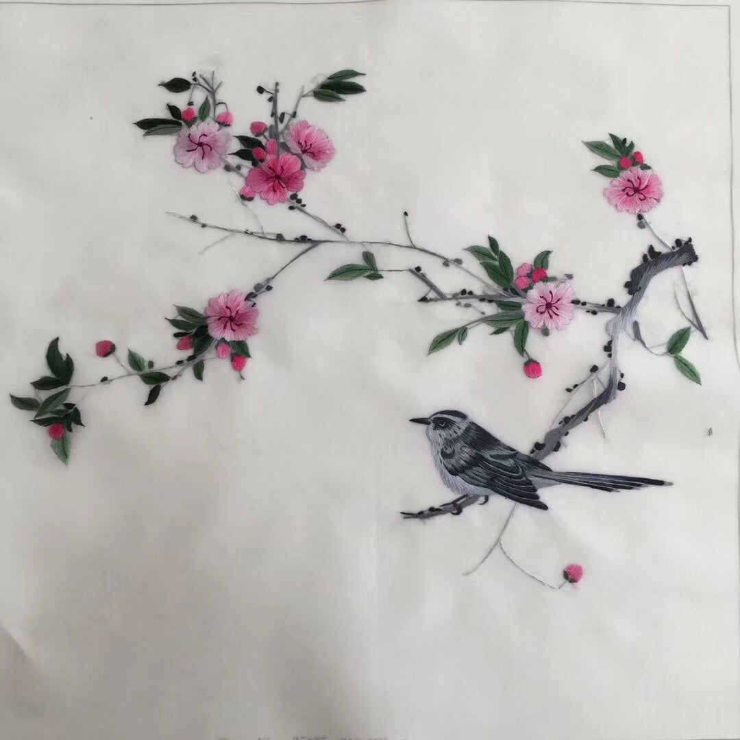 Delicate Hand embroidered Su Embroidery Silk Art:flower bird on branch 35cm 3918