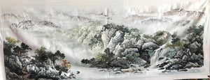 Big Hand Su Embroidery Art:Great Wall trees mountain waterfall landscape 160cm