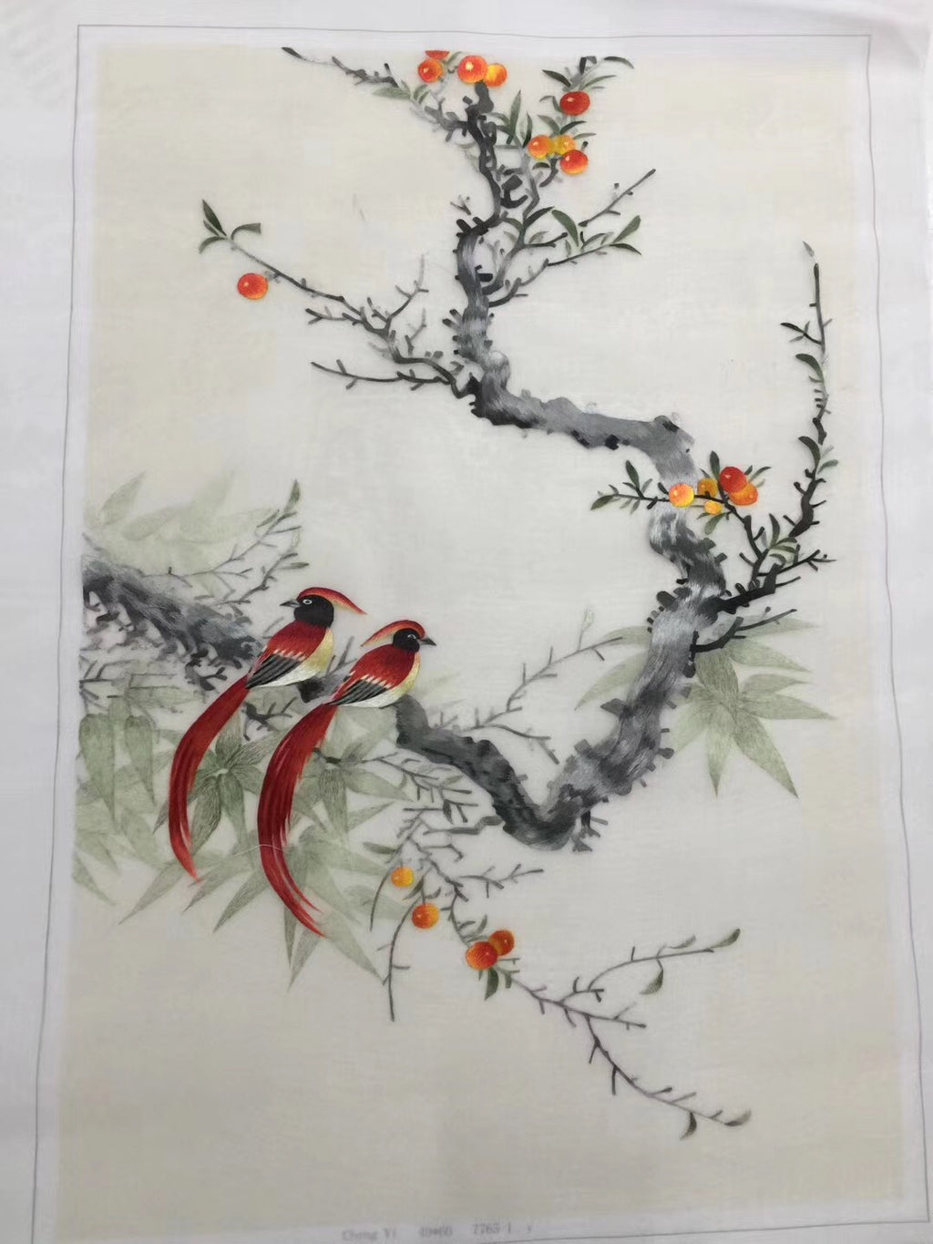 Delicate Hand Su Embroidery Art:flowr birds on tree branch still life 60cm 2918