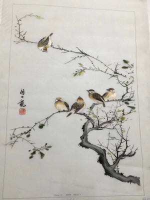 Delicate Hand Su Embroidery Art:flowr birds on tree branch still life 60cm 2918