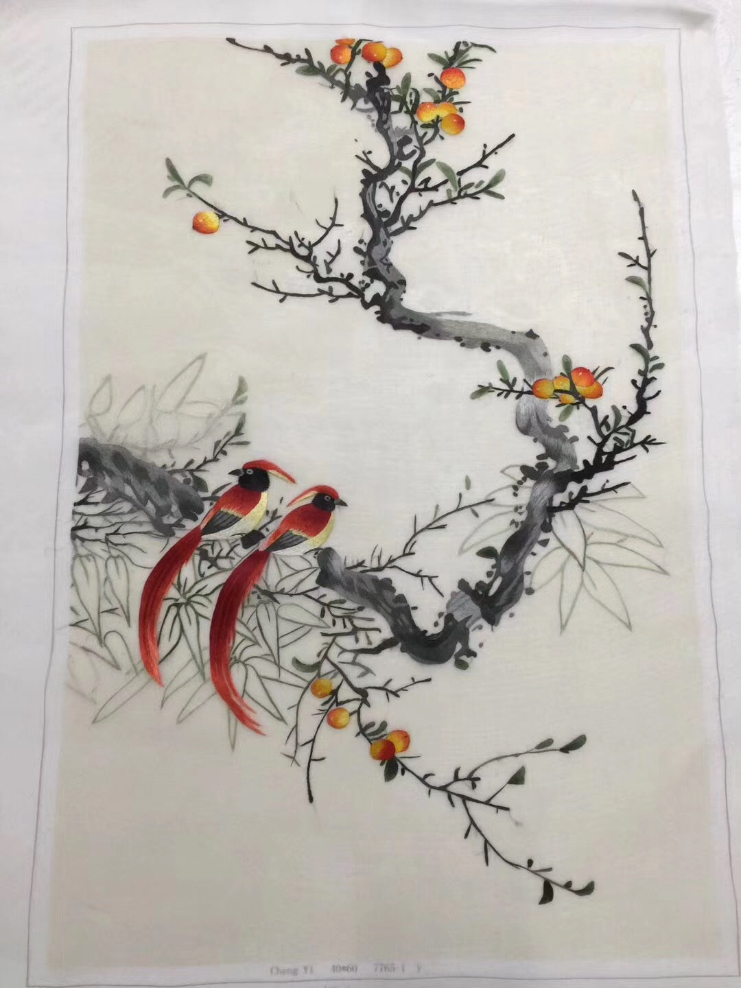 Delicate Hand Su Embroidery Art:flowr birds on tree branch still life 60cm 2918