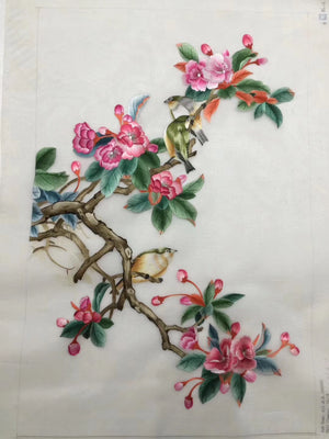 Delicate Hand Su Embroidery Art:flowr birds on tree branch still life 60cm 2918