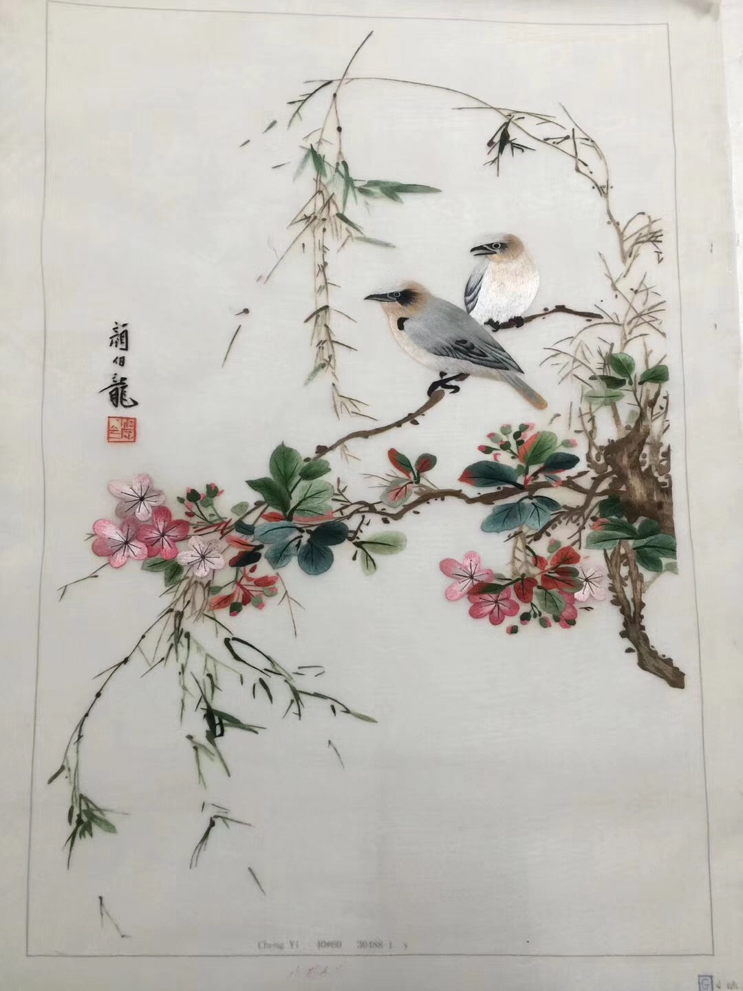 Delicate Hand Su Embroidery Art:flowr birds on tree branch still life 60cm 2918