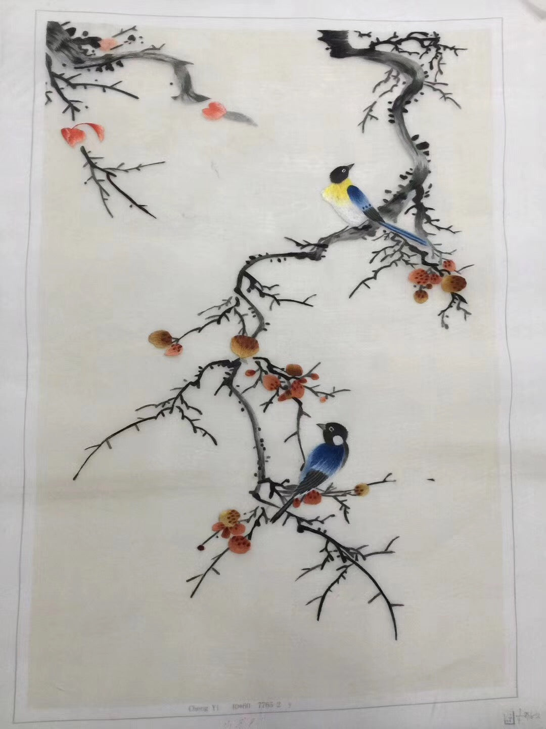 Delicate Hand Su Embroidery Art:flowr birds on tree branch still life 60cm 2918