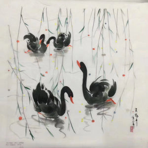 Hand Su Embroidery Art:wuguangzhong painting series swans lotus trees 50cm 3918