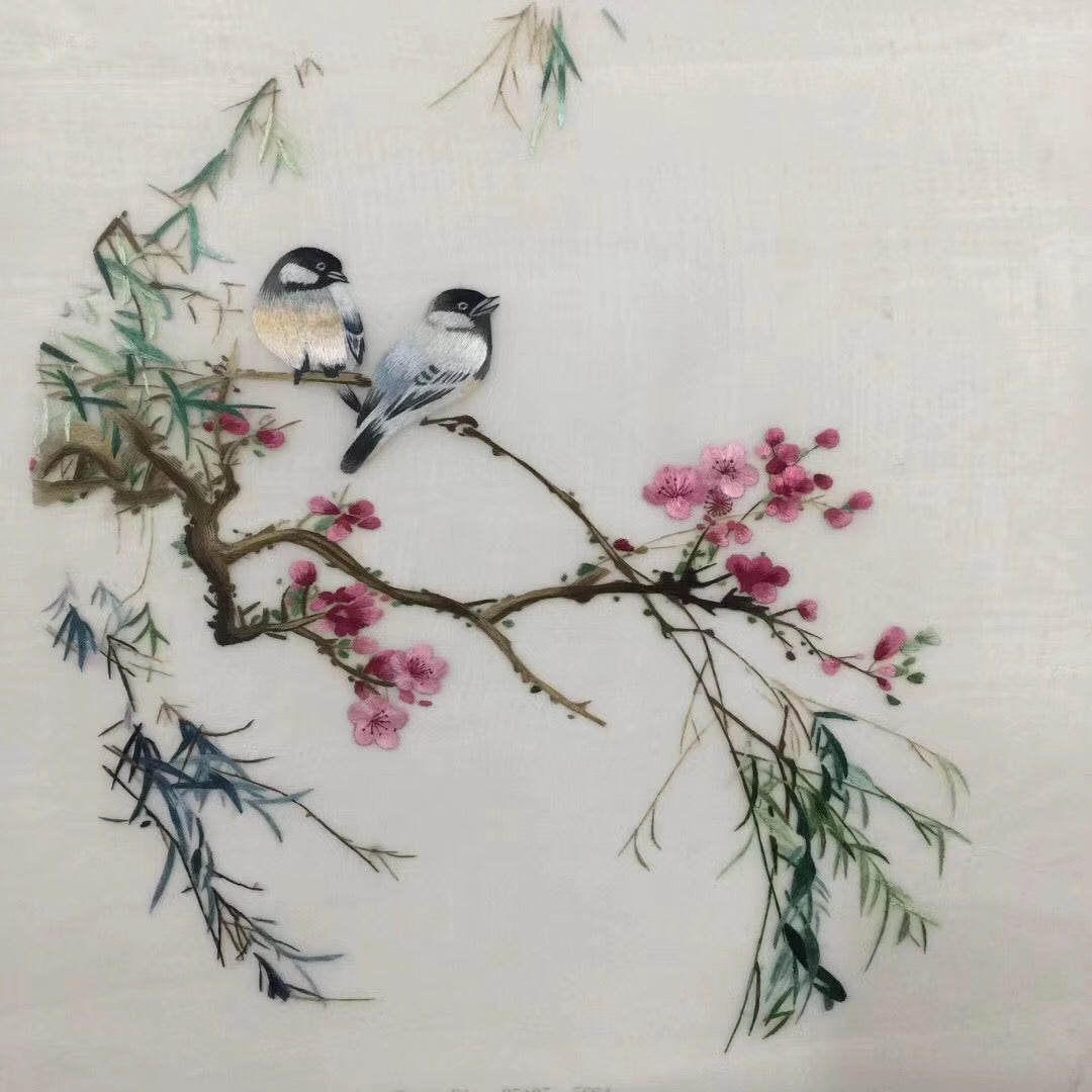 Delicate Hand embroidered Su Embroidery Silk Art:flower bird lotus still life 35cm 3918