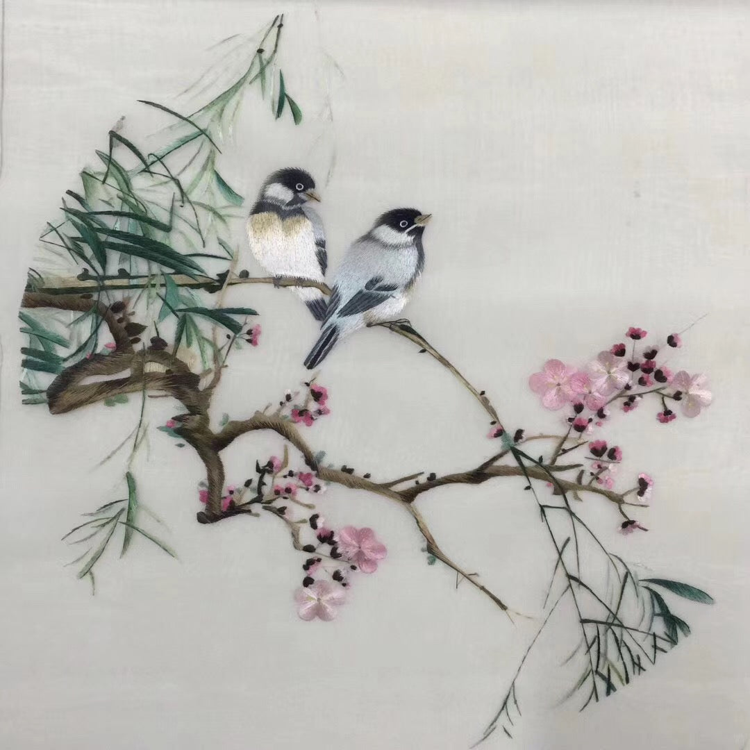 Delicate Hand embroidered Su Embroidery Silk Art:flower bird lotus still life 35cm 3918