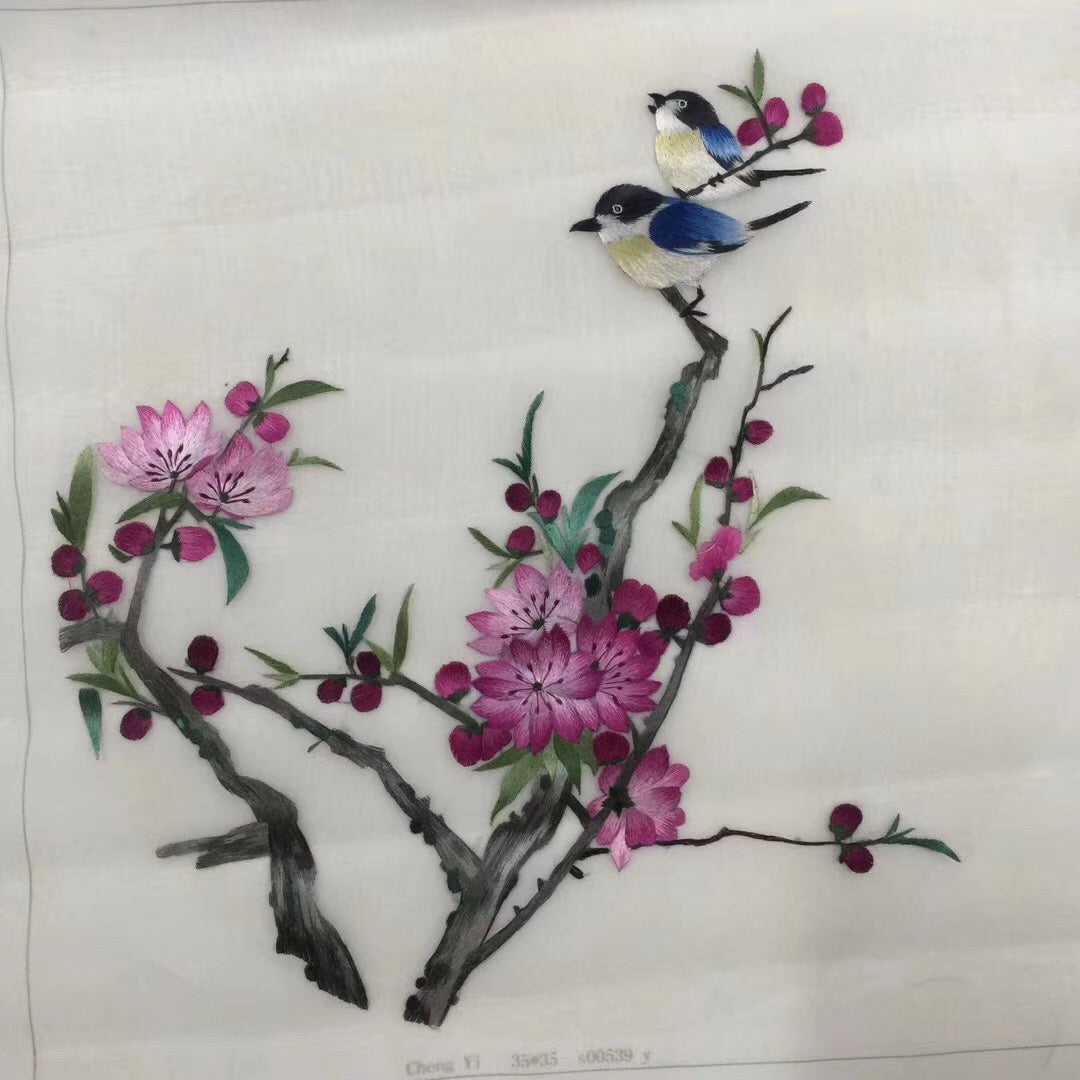 Delicate Hand embroidered Su Embroidery Silk Art:flower bird lotus still life 35cm 3918