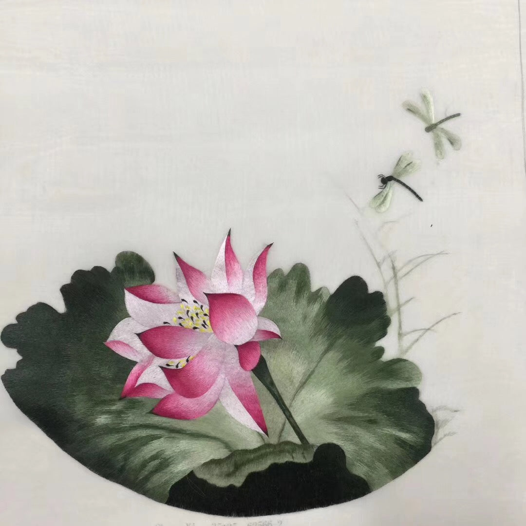 Delicate Hand embroidered Su Embroidery Silk Art:flower bird lotus still life 35cm 3918