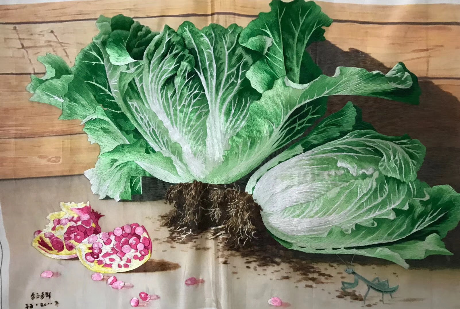 Hand embroideried Suzhou Embroidery Silk Art:vase flower lily still life wheat 60cm 3918