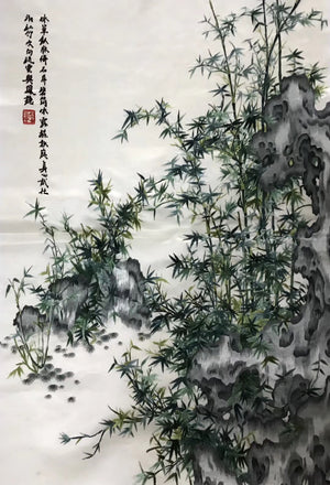 Hand embroideried Suzhou Embroidery Silk Art:birch maple forest bamboo landscape 60cm 3918
