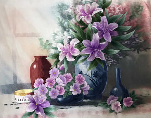 Hand embroideried Suzhou Embroidery Silk Art:vase flower lily still life wheat 60cm 3918