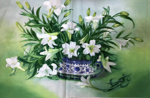 Hand embroideried Suzhou Embroidery Silk Art:vase flower lily still life wheat 60cm 3918