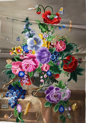 Hand embroideried Suzhou Embroidery Silk Art:vase flower lily still life wheat 60cm 3918