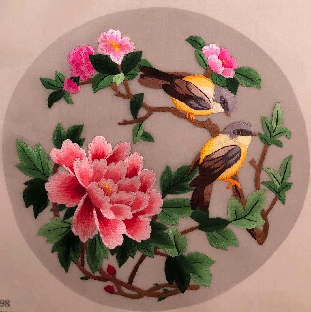 double su embroidery birds peony 20cm