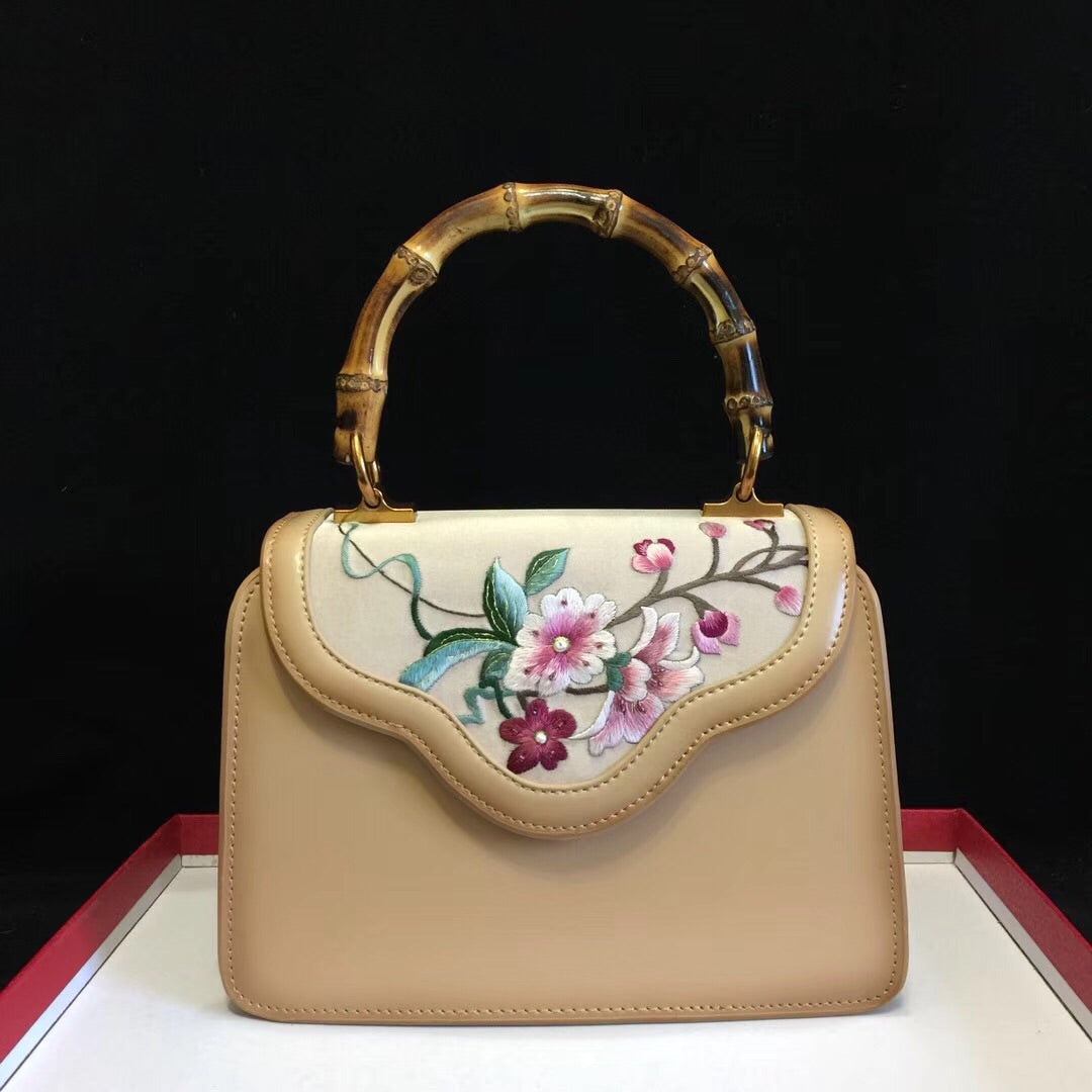 hand su embroidery cowhide bag handbag