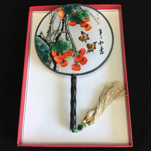 Double sided embroidery fan birds fruit