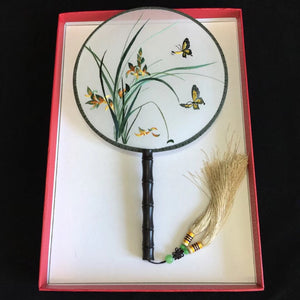 Double sided embroidery fan butterflies flower